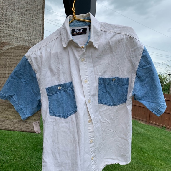 90s Short Sleeve Denim Button Up - Picture 2 of 2
